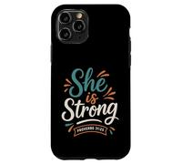 She Is Strong Proverbs 31 25 - Verso bíblico Vintage Cristiano Carcasa para iPhone 11 Pro
