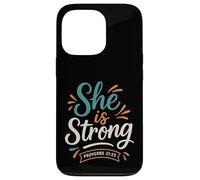 She Is Strong Proverbs 31 25 - Verso bíblico Vintage Cristiano Carcasa para iPhone 13 Pro