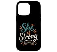 She Is Strong Proverbs 31 25 - Verso bíblico Vintage Cristiano Carcasa para iPhone 14 Pro MAX