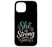 She Is Strong Proverbs 31 25 - Verso bíblico Vintage Cristiano Carcasa para iPhone 15