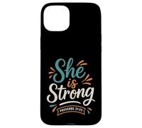 She Is Strong Proverbs 31 25 - Verso bíblico Vintage Cristiano Carcasa para iPhone 15 Plus