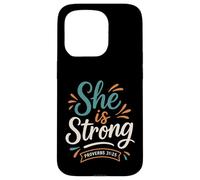 She Is Strong Proverbs 31 25 - Verso bíblico Vintage Cristiano Carcasa para iPhone 15 Pro