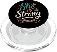 She Is Strong Proverbs 31 25 - Verso bíblico Vintage Cristiano PopSockets PopGrip para MagSafe