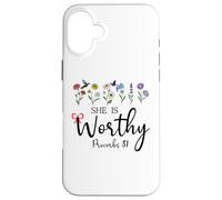 She is Worthy Proverbs 31 Christian Bible Verse God Quote Carcasa para iPhone 16 Plus