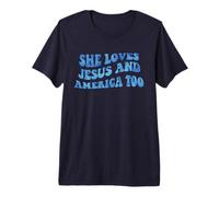 She Loves Jesus & America Too 4 de Julio Rojo Blanco USA Gratis Camiseta Premium