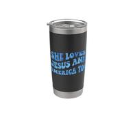 She Loves Jesus & America Too 4 de julio Rojo Blanco USA Gratis Vaso térmico de acero inoxidable de doble pared