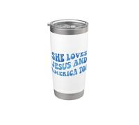She Loves Jesus & America Too 4 de julio Rojo Blanco USA Gratis Vaso térmico de acero inoxidable de doble pared