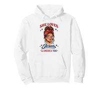 She Loves Jesus and America Too 4th of July Messy Bun USA Sudadera con Capucha