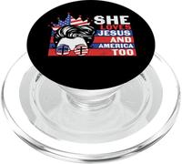 She Loves Jesus and America Too 4th of July Patriotic PopSockets PopGrip para MagSafe