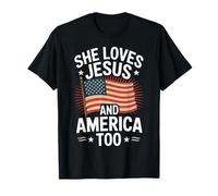 She Loves Jesus and America Too American USA Flag Hombres Mujeres Camiseta
