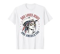 She Loves Jesus and America Too Cowgirl Flag 4th July USA Camiseta