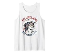 She Loves Jesus and America Too Cowgirl Flag 4th July USA Camiseta sin Mangas