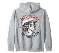 She Loves Jesus and America Too Cowgirl Flag 4th July USA Sudadera con Capucha