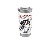 She Loves Jesus and America Too Cowgirl Flag 4th July USA Vaso térmico de acero inoxidable de doble pared