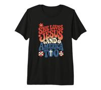 She Loves Jesus and America Too Retro 4th of July USA Camiseta Premium