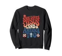 She Loves Jesus and America Too Retro 4th of July USA Sudadera