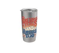 She Loves Jesus and America Too Retro 4th of July USA Vaso térmico de acero inoxidable de doble pared