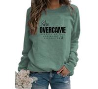 She Overcame Everything Sweatshirt Women Religion Christian Graphic Long Sleeve Pullover Tops Casual Crew Neck Shirts