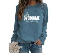 She Overcame Everything Sweatshirt Women Religion Christian Graphic Long Sleeve Pullover Tops Casual Crew Neck Shirts
