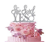 She Said Yes - Decoración para tarta de novia, ducha de boda, suministros de decoración de fiesta de compromiso, acrílico plateado con purpurina