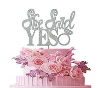 She Said Yes - Decoración para tarta de novia, ducha de boda, suministros de decoración de fiesta de compromiso, doble cara con purpurina plateada
