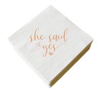 She Said Yes - Juego de 50 servilletas de cóctel de 3 capas, para cenas de ensayo, boda, compromiso, fiesta prematrimonial, decoración de mesa, color blanco y oro rosa