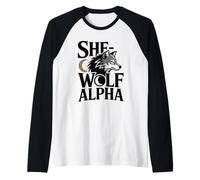 She-Wolf Alpha Fuerte Confiado Poderoso Alfa Hombre Lobo Chica Camiseta Manga Raglan