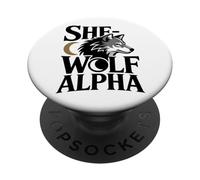She-Wolf Alpha Fuerte Confiado Poderoso Alfa Hombre Lobo Chica PopSockets PopGrip Adhesivo