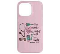 She Works Willingly with Her Hands For Pink Nurse Girlfriend Carcasa para iPhone 14 Pro MAX