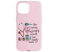 She Works Willingly with Her Hands For Pink Nurse Girlfriend Carcasa para iPhone 15