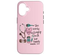 She Works Willingly with Her Hands For Pink Nurse Girlfriend Carcasa para iPhone 16