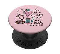 She Works Willingly with Her Hands For Pink Nurse Girlfriend PopSockets PopGrip Adhesivo