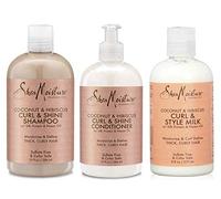 Shea Moisture Coconut & Hibiscus Curl TRIO: Incluye champú Curl & Shine, acondicionador Curl & Shine, leche estilo Curl & Shine.