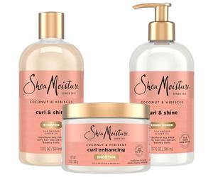 Shea Moisture Coconut & Hibiscus Curl TRIO: Incluye Curl & Shine Shampoo, acondiconador, Curl Enhancing Smoothie