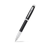 Sheaffer 100 Glossy Black Lacquer Fountain Pen with Polished Chrome Trim and Medium Nib