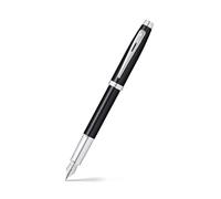 Sheaffer 100 Glossy Black Lacquer Fountain Pen with Polished Chrome Trim and Medium Nib