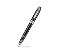 Sheaffer Legacy 9064 pluma estilográfica negra brillante de punta mediana incrustada con bordes chapados en paladio con bolsa para plumas