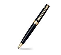 Sheaffer Lote de 300 bolígrafos negros brillantes, carcasa negra brillante con aplicaciones doradas, mecanismo de giro, recargables, incluye caja de regalo