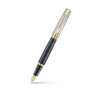 Sheaffer Pluma estilográfica 300 | E9347 grabado, cuerpo negro mate y tapa cromada brillante con adornos dorados PVD, punta fina, pluma estilográfica premium