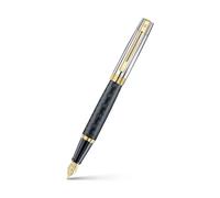 Sheaffer Pluma estilográfica 300 | E9347 grabado, cuerpo negro mate y tapa cromada brillante con adornos dorados PVD, punta media, pluma estilográfica premium