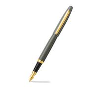 Sheaffer VFM 9427 - Pluma estilográfica gris claro brillante con ribete dorado PVD, punta media, bolígrafo gris premium