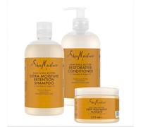 SheaMoisture Champú, Acondicionador y Mascarilla Intensiva para cabello dañado con Manteca de Karité Pura pack para el cuidado del cabello 2x 384 ml, 1x 355 ml - 3 productos