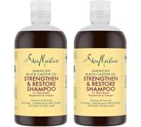 SheaMoisture Champú Fortalece y Repara hidratación máxima para cabello natural, tratado químicamente o peinado con calor con Aceite de Ricino Negro de Jamaica sin siliconas ni sulfatos 2 x 384 ml