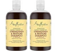 SheaMoisture Champú Fortalece y Repara hidratación máxima para cabello natural, tratado químicamente o peinado con calor con Aceite de Ricino Negro de Jamaica sin siliconas ni sulfatos 2 x 384 ml