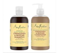 SheaMoisture Champú y Acondicionador para cabello natural, tratado químicamente o expuesto al calor con Aceite de Ricino Negro de Jamaica pack para el cuidado del cabello 2x 384 ml - 2 productos