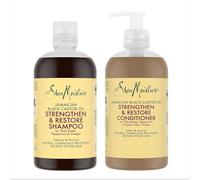 SheaMoisture Champú y Acondicionador para cabello natural, tratado químicamente o expuesto al calor con Aceite de Ricino Negro de Jamaica pack para el cuidado del cabello 2x 384 ml - 2 productos