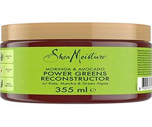 SheaMoisture - Mascarilla capilar de moringa y aguacate Power Greens sin sulfatos ni silicona, reconstructor para cabello débil, opaco, rizado, 355 ml
