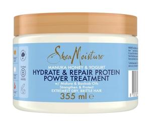 SheaMoisture Mascarilla Hydrate & Repair Protein Power, Cabello Rizado Seco y Dañado, Pelo Más Fuerte, Rotura Reducida, Miel de Manuka, Yogur, Proteínas y Manteca de Karité, 355 ml