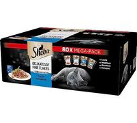 Sheba Comida húmeda para gatos Delicatesse Fine Flakes, 80 x 85 g, Mega Pack - Comida para gatos húmeda, selección de pescado en gelatina con salmón, pescado blanco, atún y bacalao para gatos adultos