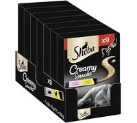 Sheba Creamy Snacks - Delicias cremosas para Gatos con Pollo y salmón - Prácticos palitos para lamer de la Mano - 7 x 9 x 12 g